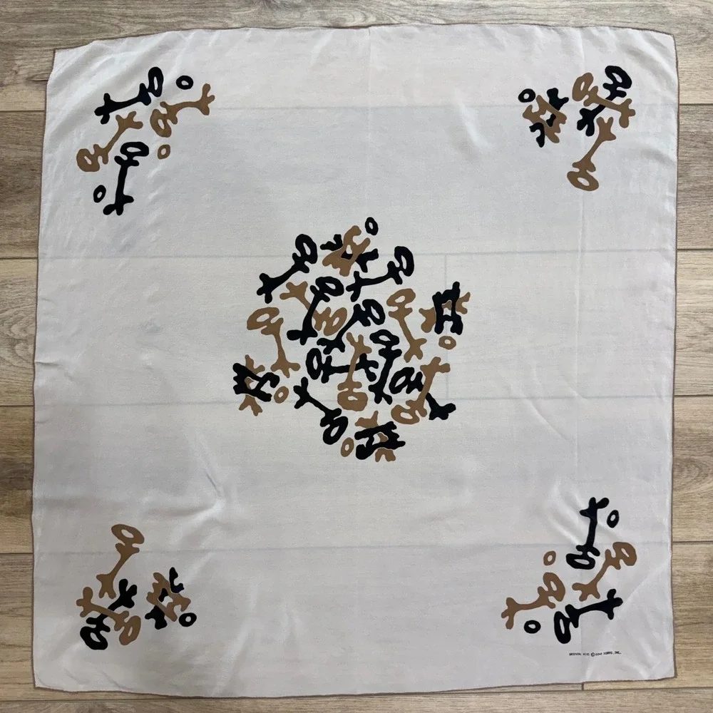 Echo Oriental Keys‎ Vintage Square Scarf White Black Tan Minimalist Capsule 32